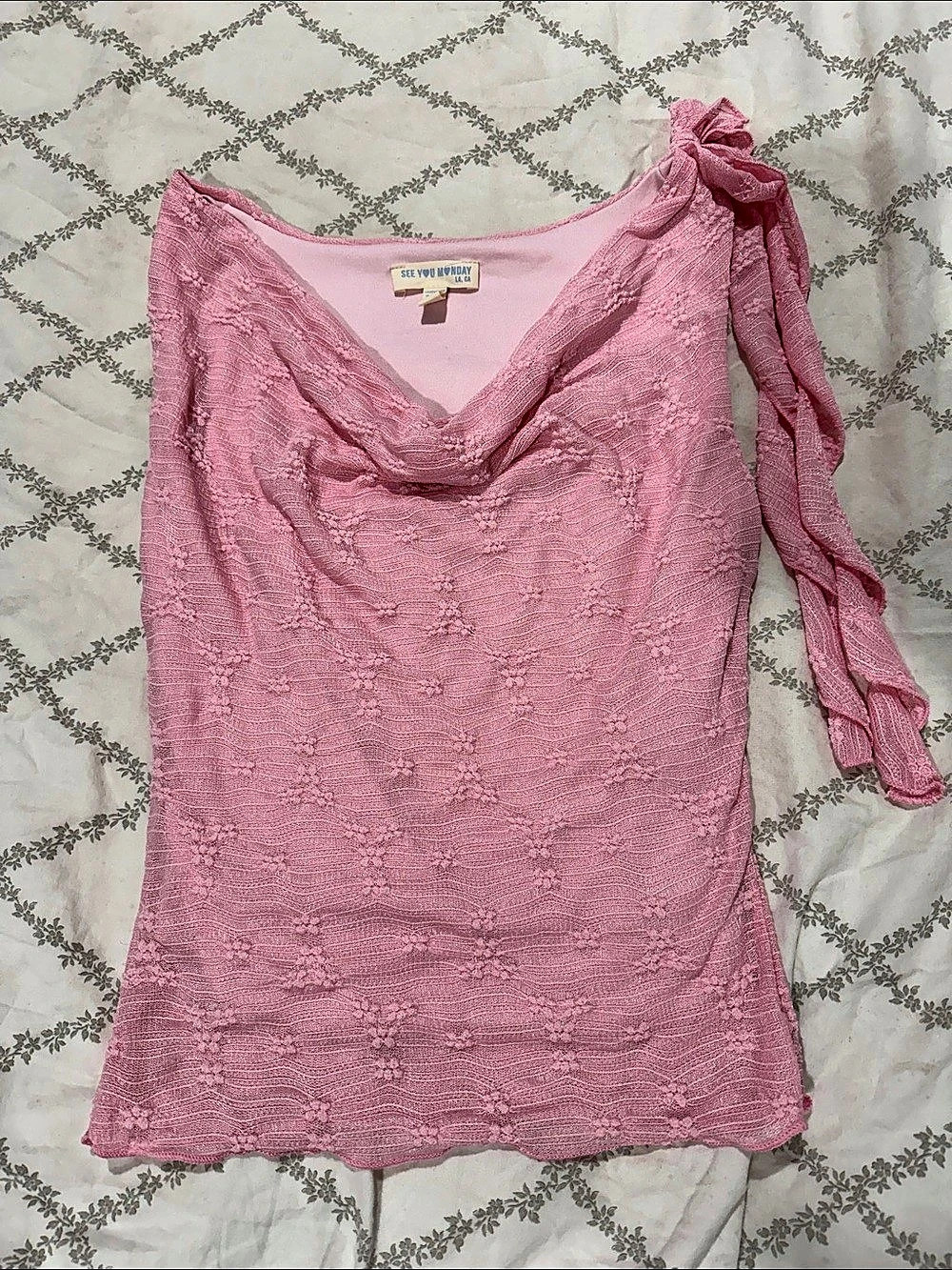 See You Monday Pink Lace Overlay Blouse Size Medium